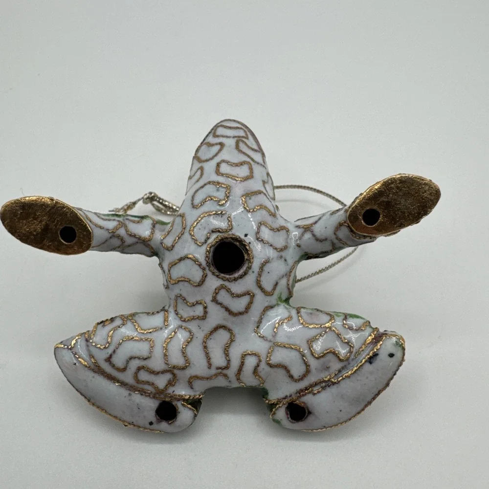 Vintage Cloisonné Enamel Frog Ornament Figurine Green & Gold Decorative Frog